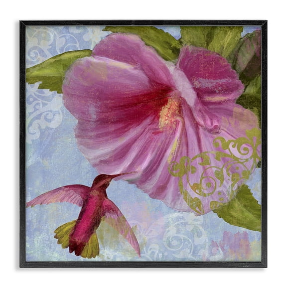 Stupell Industries Hummingbird & Purple Poppy Floral Painting Black Framed Art Print Wall Art, 12 x 12