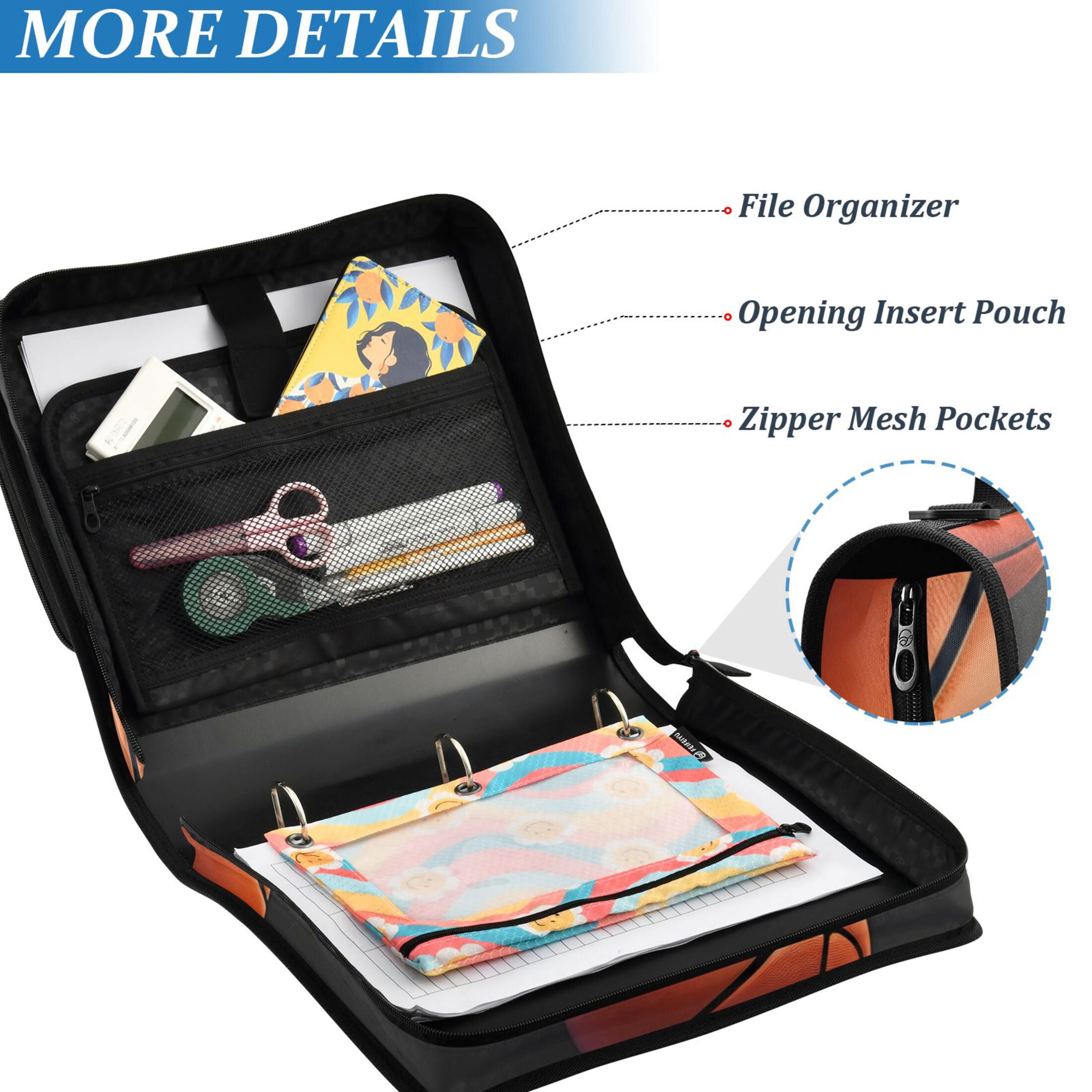 ALAZA Zipper Binder 3d Basketballs 3 Ring Trapper Keeper File Folder Organizer Bag