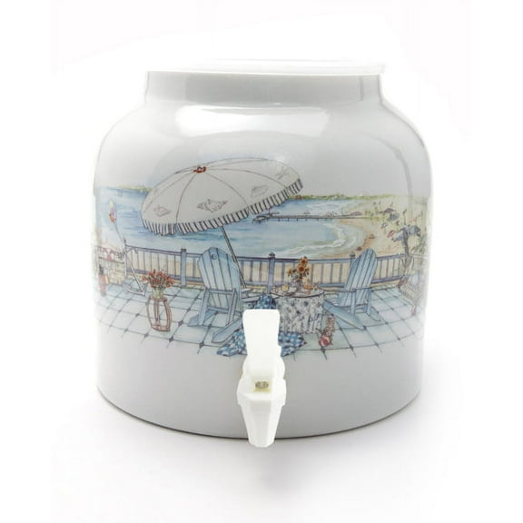 Unforgettable Vacation Porcelain Water Beverage Dispenser Crock - 2.2 Gallons | Lead Free