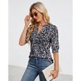thumbnail image 4 of Whoinshop Summer Tops for Women 2026 Trendy Dressy Casual Blouse Puff Short Sleeve Shirts Knit Henley V Neck T Shirt Tunic, 4 of 7