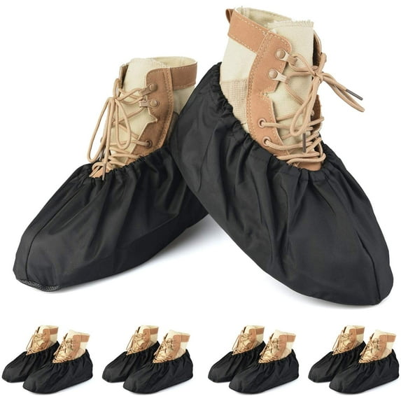 PlasMaller 5 Pairs Black Non Slip Washable Reusable Shoe Covers For Household Thickened Boot Covers, S