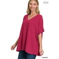 thumbnail image 2 of Zenana Women & Plus V Neck Woven Airflow Dolman Short Sleeve Blouse Top with Front Pocket, 2 of 3