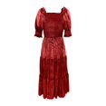 thumbnail image 4 of DHFJKG Womens Square Neckline Dresses Puff Short Sleeve Smocked Waist Cami Long Dress Velvet Solid Color Tiered Maxi Stylish Dresses, 4 of 5