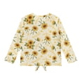 thumbnail image 5 of Xoenoiee Sunflower Star Music Note Print Crop Top for Girls Kids Long Sleeve T Shirt Tie Hem Blouse Fashion Crew Neck Shirts Tee for Beach Vacation Workout, 9-10 Year, 5 of 7