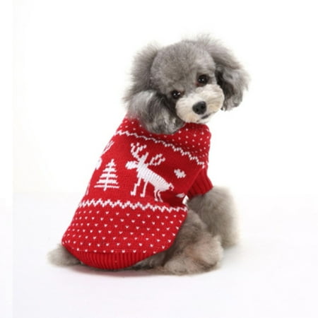 

PEONAVET Dog Christmas Outfit Dog Sweater Christmas Elk Print Pet Dog Puppy High Collar Warm Clothes Outwear Sweater