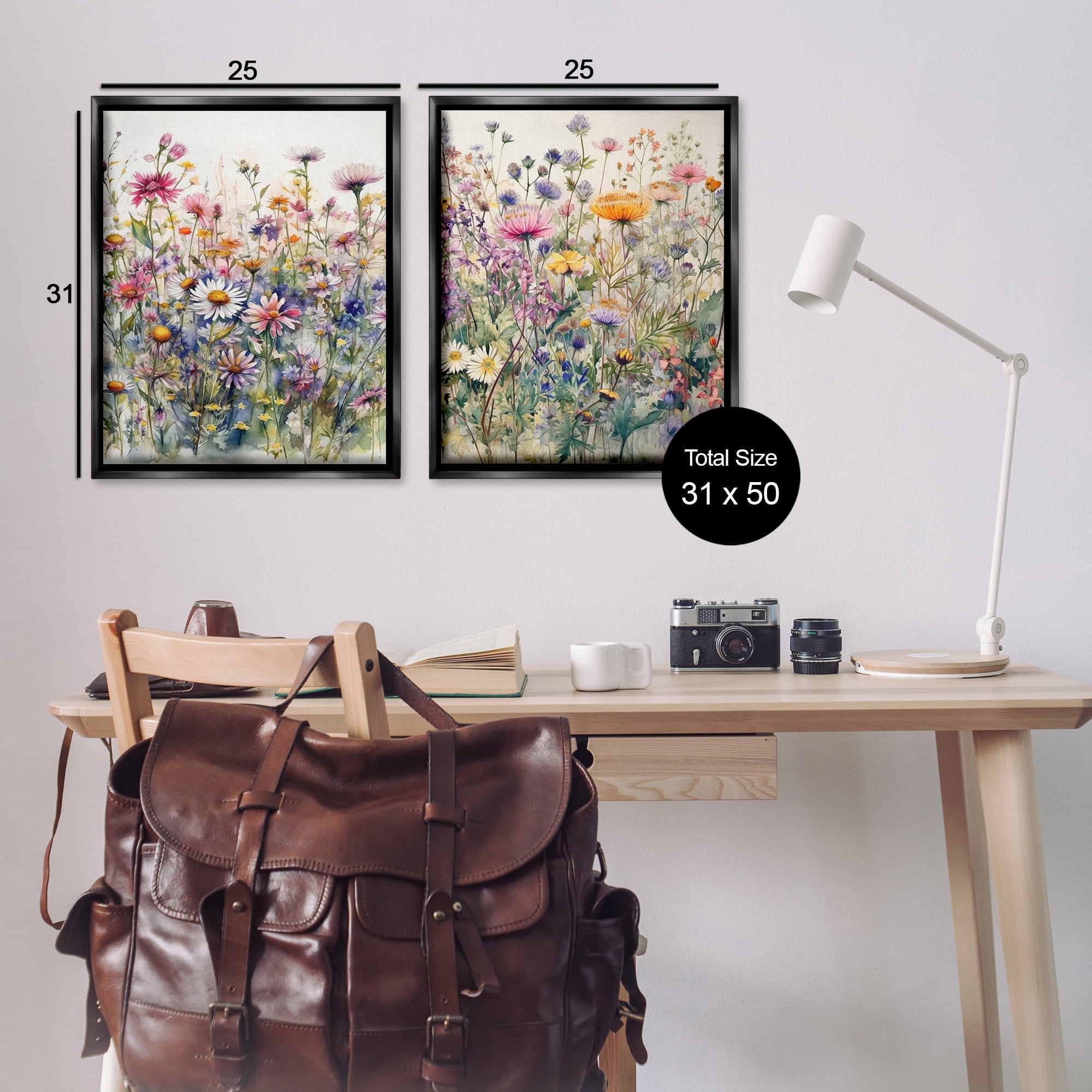 Stupell Industries Watercolor Daisy & Aster Field Plants & Flowers Painting Black Floater Framed Canvas Art Print Wall Art, 31 x 25, Set of 2