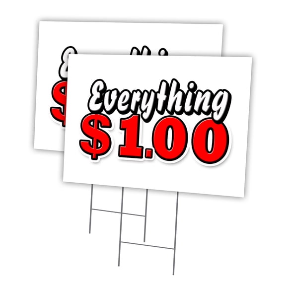 EVERYTHING 1 DOLLAR 2 Pack Of 18" x 24" Yard Sign & Stake outdoor plastic  window | Advertise Your Business | Stake Included Image On Front Only | Made in The USA