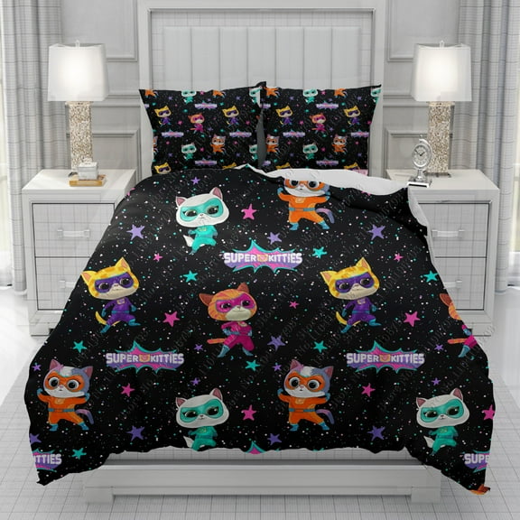 Super Kitties Bedding Set Cozy Cute Include 1 Quilt Cover 2 Pillow Cases Super Kitties Bedroom Decoration