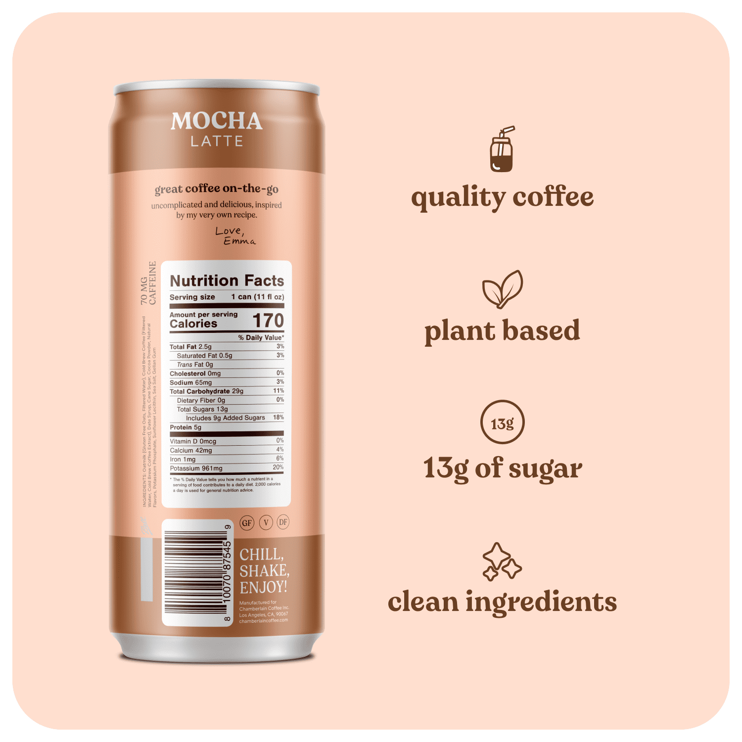 Chamberlain Coffee Mocha Oat Milk Latte 11 fl oz Can