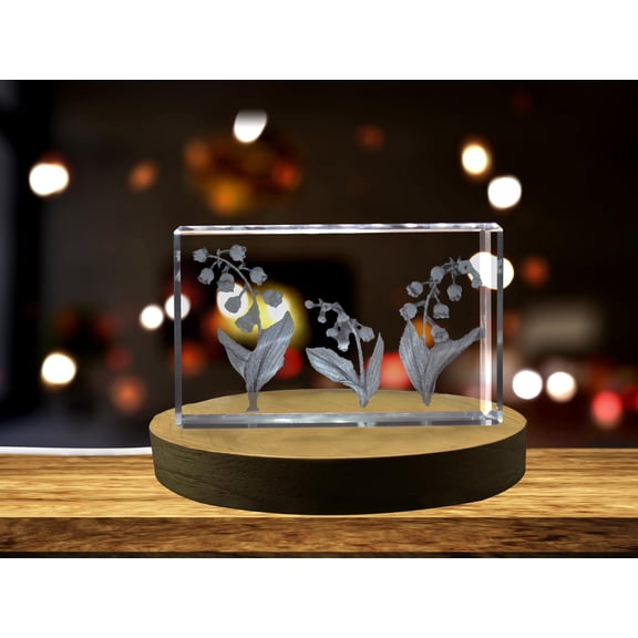 Lily of the Valley Flower 3D Engraved Crystal Keepsake/Gift/ Souvenir/ Clear - AB Crystal Collection