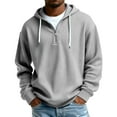 thumbnail image 2 of Dwelliawo 1/4 Zip Pullover Mens Long Sleeve Corduroy Drawstring Solid Color Fashion Sweatshirts Hooded Winter Fall Hoodie Pullover with Pockets Gray 3XL, 2 of 5