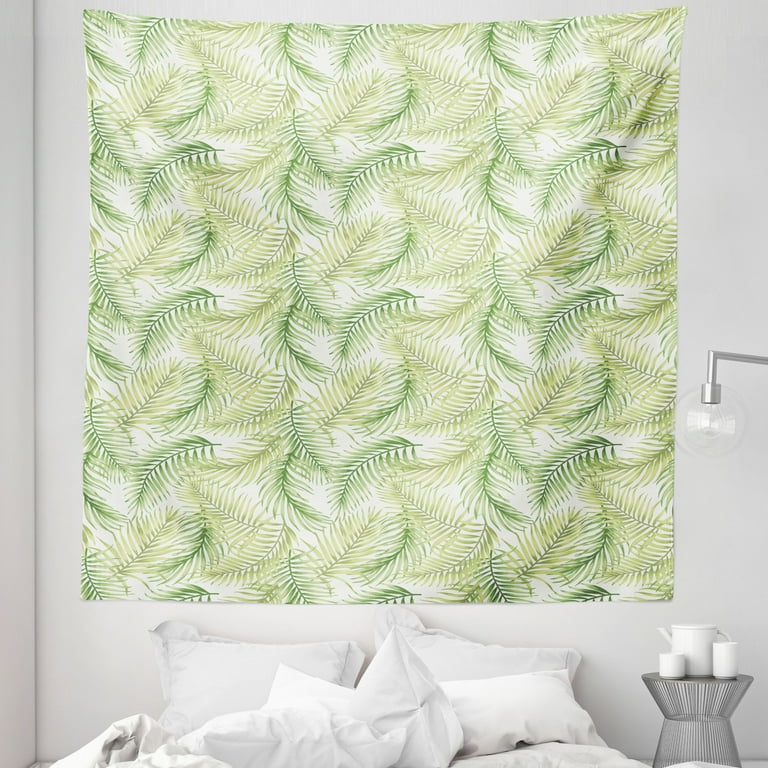 Palm Leaf Tapestry Green Leaves of Coconut Palms Watercolor Style