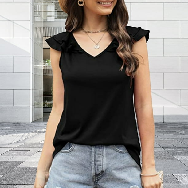 Camisetas De Mujer Camiseta de verano para mujer blusa femenina de moda suelta elegante para la playa negro XXL Cgtredaw Para estrenar Walmart en linea
