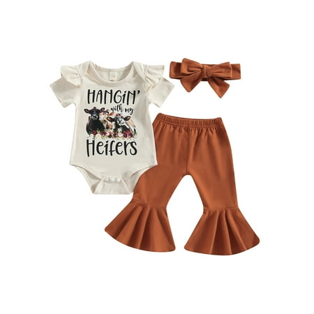 Qtinghua Western Baby Girls Clothes Cow Print Romper Tops Bell Bottoms Pants Headband 3Pcs Summer Outfits Beige 0-3 Months
Qtinghua Western Baby Girls Clothes Cow Print Romper Tops Bell Bottoms Pants Headband 3Pcs Summer Outfits Beige 0-3 Months