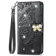 thumbnail image 4 of Samsung Galaxy Note 20 Ultra Wallet Case, Mantto Bling Butterfly Flower PU Leather Flip Phone Cover Credit Cards Slot Shockproof Kickstand Case for Samsung Galaxy Note 20 Ultra, Black, 4 of 9