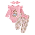thumbnail image 2 of Elippeo Baby Girl Fall Outfit, Bear Print Long Sleeve Romper Elastic Waist Pants Bow Headband 3 Piece Set 3 6 9 12 18 Months, 2 of 10