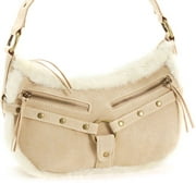 Sueded Handbag with Faux-Fur Trim