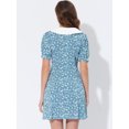 thumbnail image 4 of INSPIRE CHIC Robe-Chemise Courte à Manches Courtes pour Femme, Coupe Évasée, Col Contrastant, Bleu-Blanc G, 4 of 5