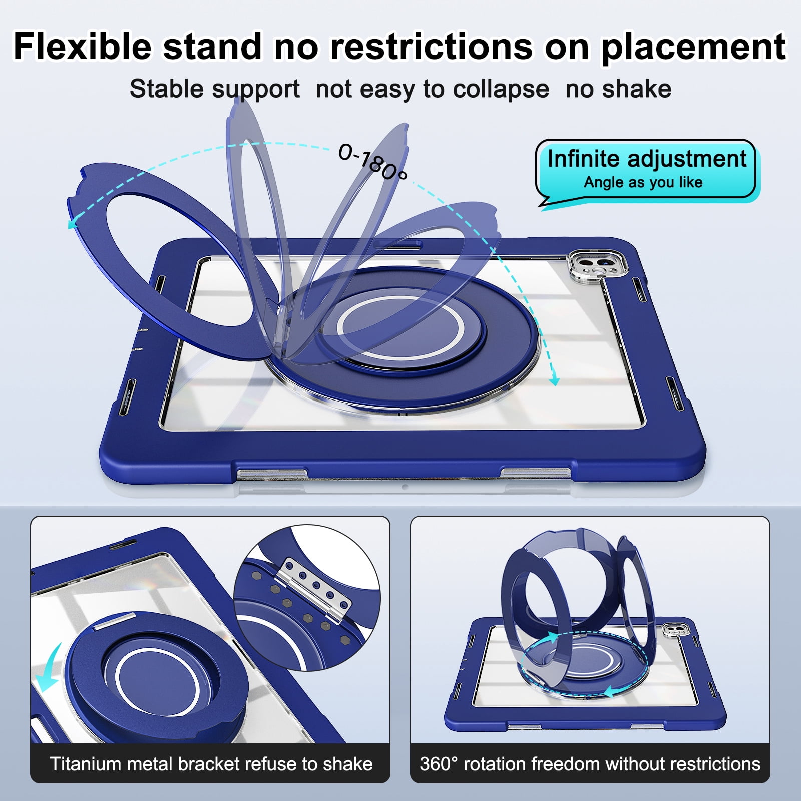 XYX Shockproof Tablet Case for iPad Pro 13 inch M4 2024 (7th Gen) with 360 Rotating Stand, Slim Lightweight with Pencil Holder, DarkBlue