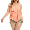 thumbnail image 1 of Women Plus Size Tankini Ruffle Swimsuit Two Piece Flowy Swimdress Tummy Control Bathing Suits with Boyshorts, 1 of 5