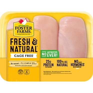 Foster Farms Fresh Boneless Skinless Chicken Breast, 25g Protein per 4 oz Serving, 1.6 - 2.4 lb Tray