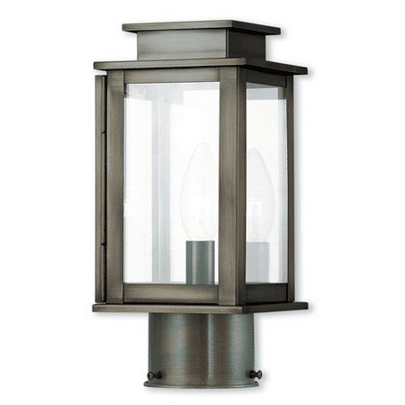 - Outdoor Post 1 Light With Vintage Pewter Clear Glass Candelabra Base 11 inches 60 Watts - World of Crystal