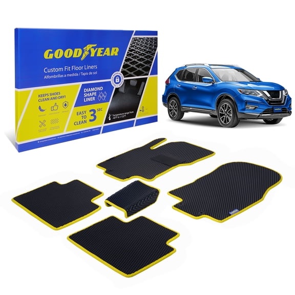 Goodyear All-Weather Car Floor Mats –Custom Fit for Nissan Rogue 2014-2020, 5 Pc. Set, Heavy-Duty Diamond Floor Liners for Cars, SUVs, Trucks–Ultimate Interior Car Accessories for Men&Women- GY007113
