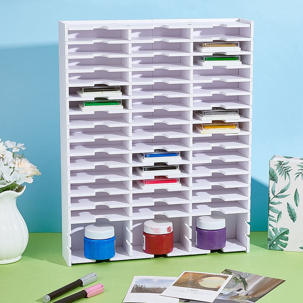 Ink Pad Storage Rack 51 Grids Inkpad Storage Box White Stamp Pads Organizer Holder 17.5"x13.77"x3.03"