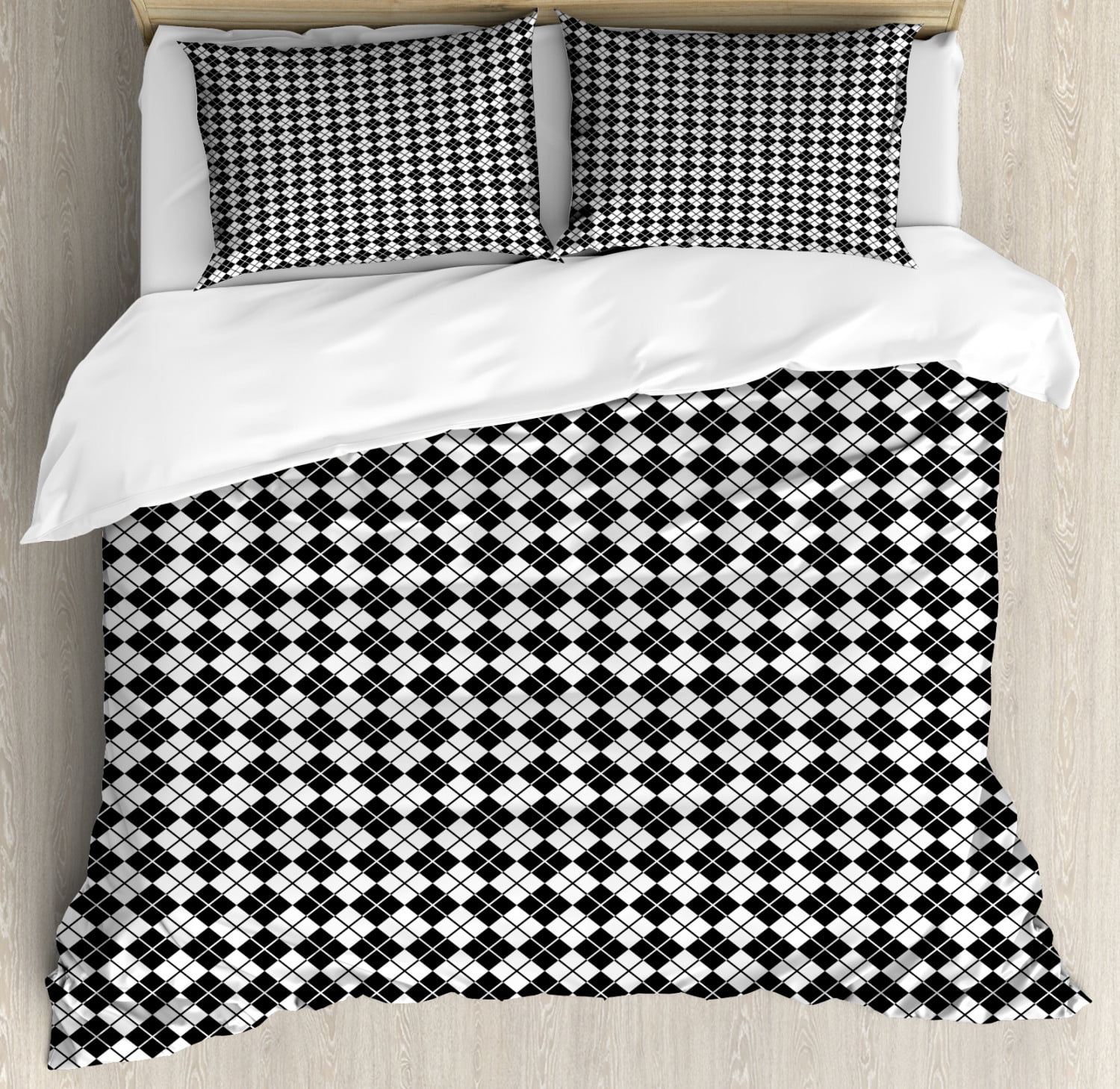 Plaid Queen Size Duvet Cover Set, Modern Graphic Argyle Pattern in
