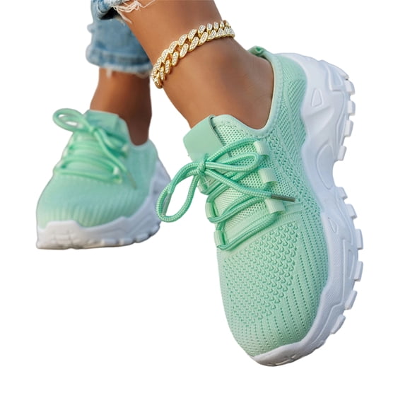 HTHLVMD Women's Casual Platform Sneakers, Breathable Mesh Chunky Dad Shoes, Women's Mesh Orthopedic Running Walking Sneakers Lightweight Breathable Lace Up Tennis Sneakers, Light Green 8.5