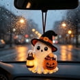 thumbnail image 5 of Hovilon Mini Handmade Knit Ghost Hanging Ornament, Cute Crochet Witch Hat Pendant with Pumpkin Bucket, Soft Cotton Car Rearview Mirror Decor, Spooky Holiday Party Bag Accessory, Fall Home Gift, 5 of 9