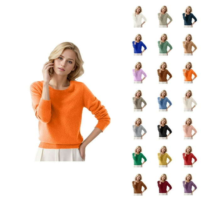 Pulls pour Femmes 2026 Mode Automne Hiver Manches Longues Col Rond Doux Tricoté Uni