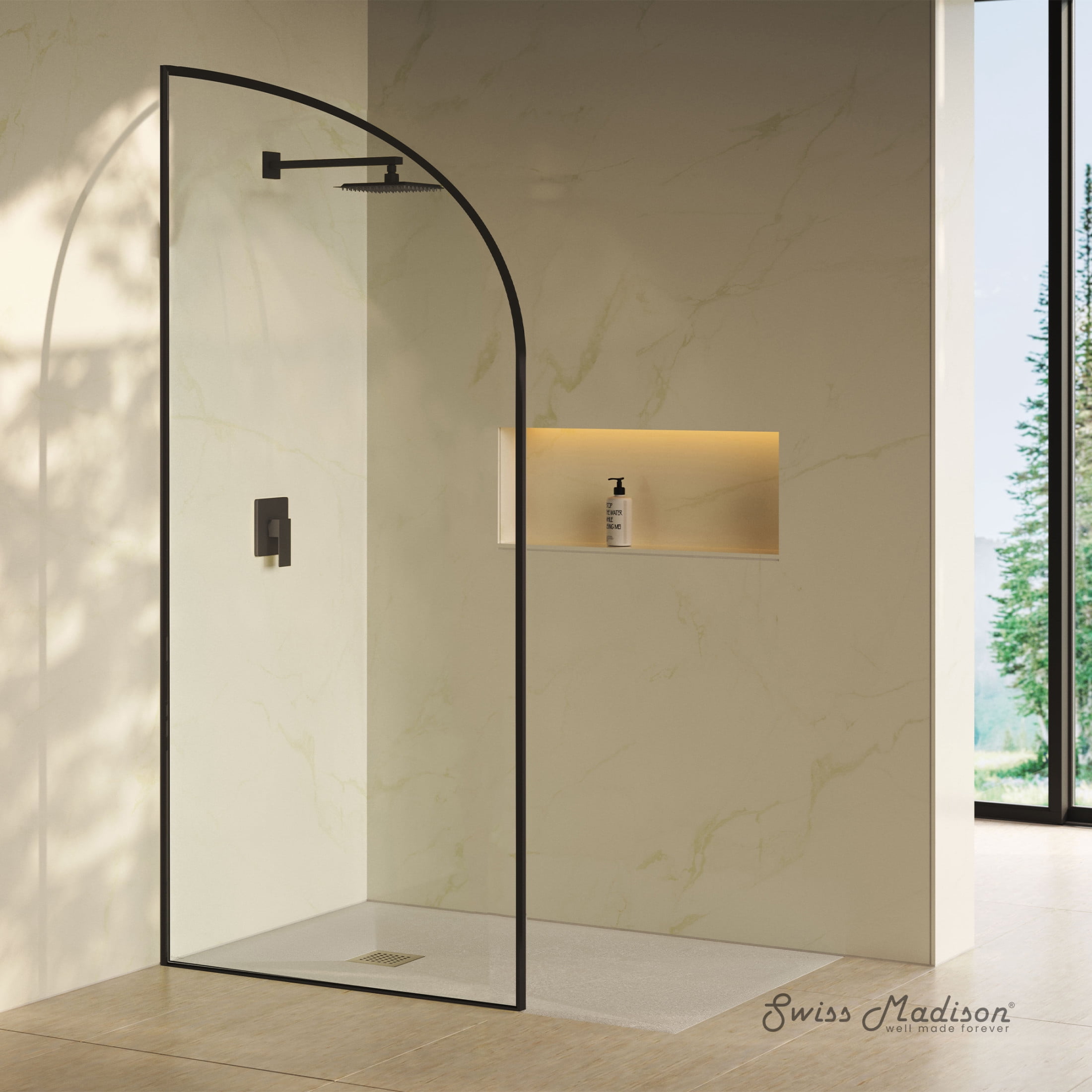 Semi-Frameless Shower Glass Door – 34" X 74" Clear Tempered Glass, 8mm Thick, Brushed Gold Finish, Walk-In Design