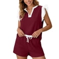 thumbnail image 5 of Womens Shorts Sets for Causal Summer Two Piece Tracksuit Lounge Wear Sets Crew Neck Shirt and Beach Shorts with Pockets Gym Airport Yoga Outfit Wine L, 5 of 7