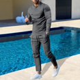 thumbnail image 2 of JIKNTTR Mens Short Sets 2 Piece Outfits Male Mesh Long Sleeve Suit Pocket Top And Pocket Long Pant Sport Two Piece Set Stylish Handsome Outfit, 2 of 5