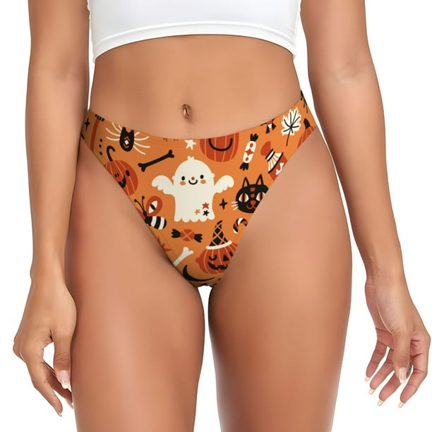 Fotbe Halloween 2 Tanga Sin Costuras para Mujer con Estampado – Panties Invisibles, Transpirables y Cómodos para Uso Diario-3X-Large