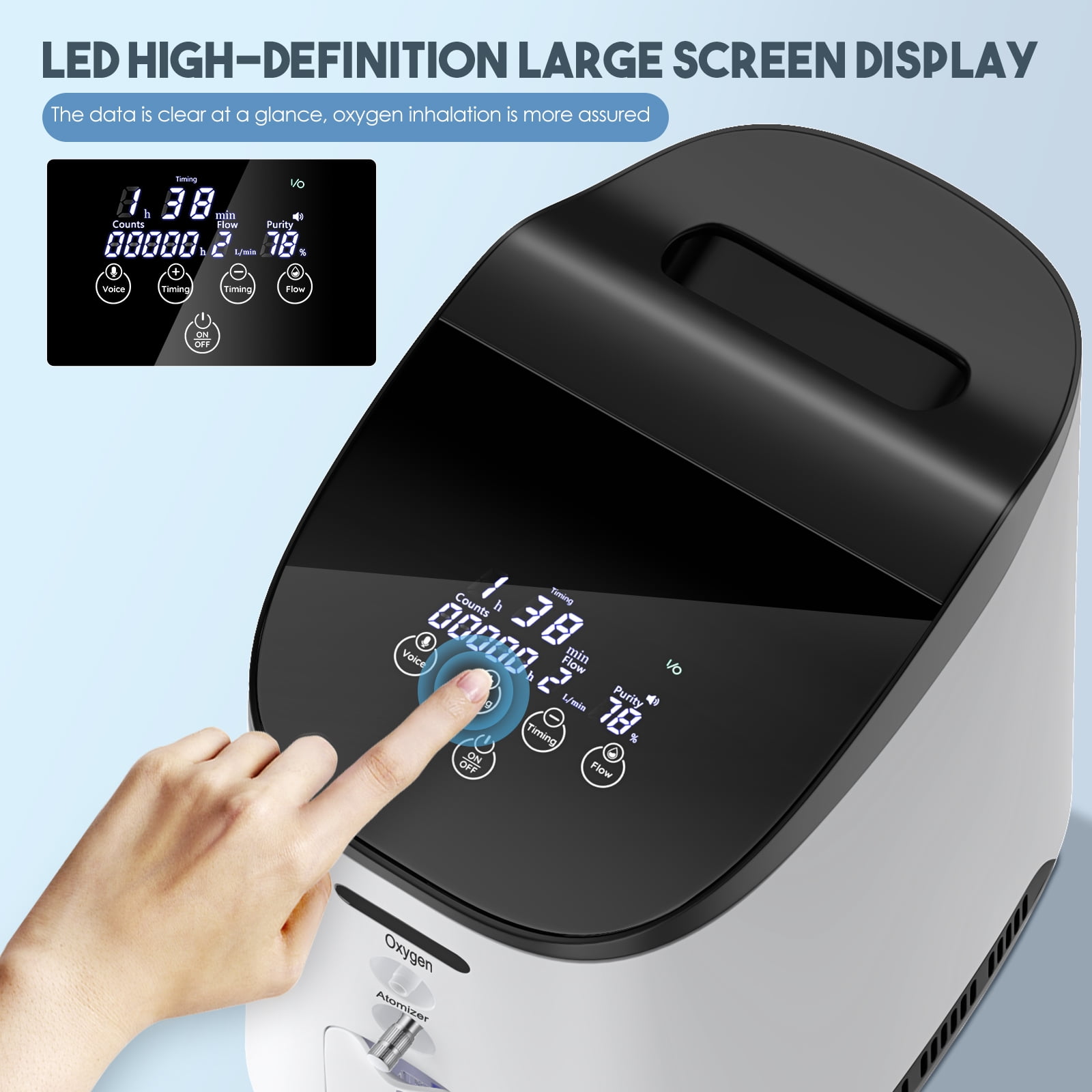 YANGKING Household&7L O2 Tube Machine,Quiet, 35-90% Concentration, Home Travel Use, RemoteControl