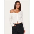 thumbnail image 4 of Cárdigan Corto de Larga con Hombros Descubiertos y Abertura Frontal para Mujer, Camisa con Botones, Tops de Otoño Crema L, 4 of 8