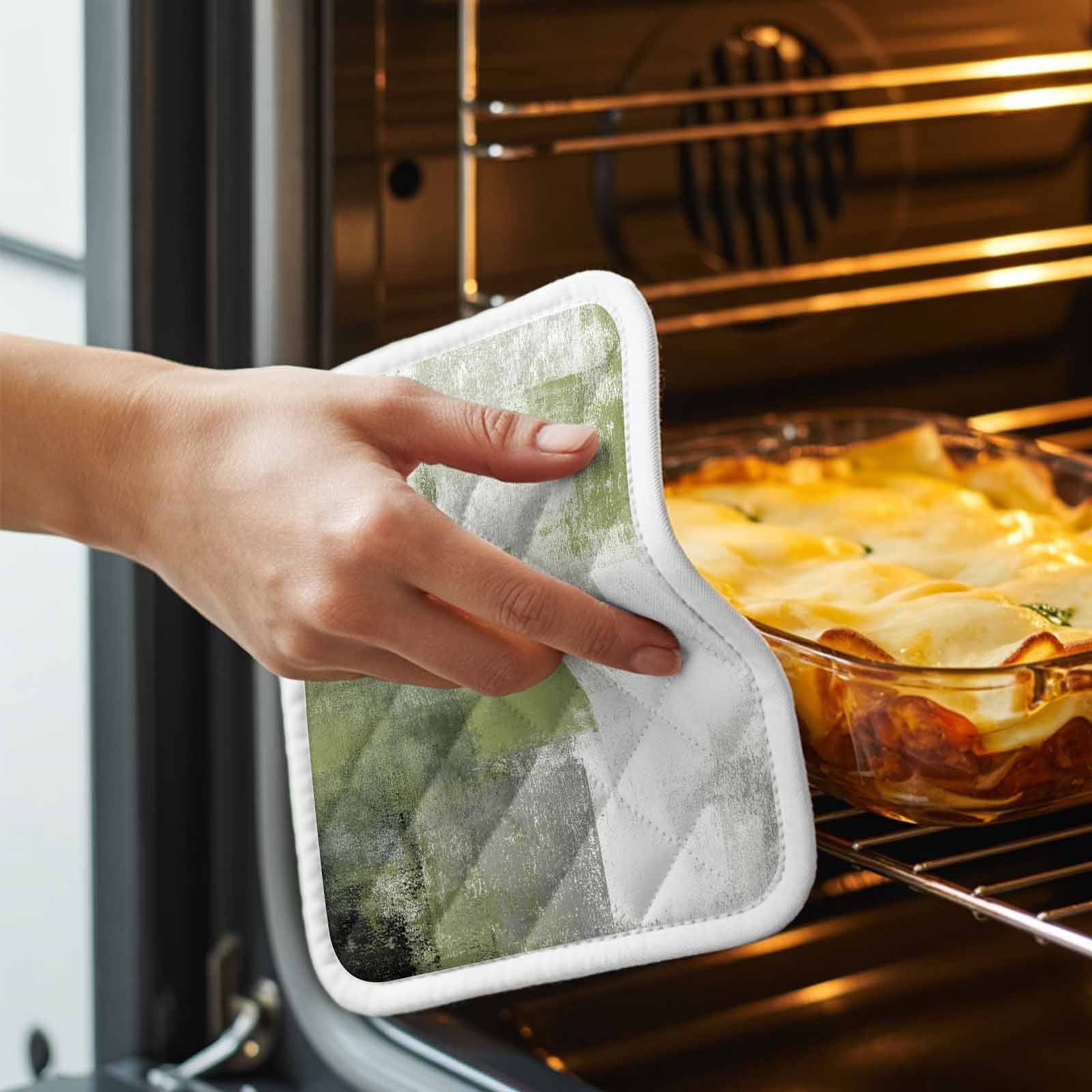 Sage Green Ombre Pot Holders for Kitchen Heatproof Potholder, 5 Pack Vintage Shabby Abstract Plaid Art Hot Pads Multipurpose Oven Pads Cloth Potholders Trivet for Cooking Baking