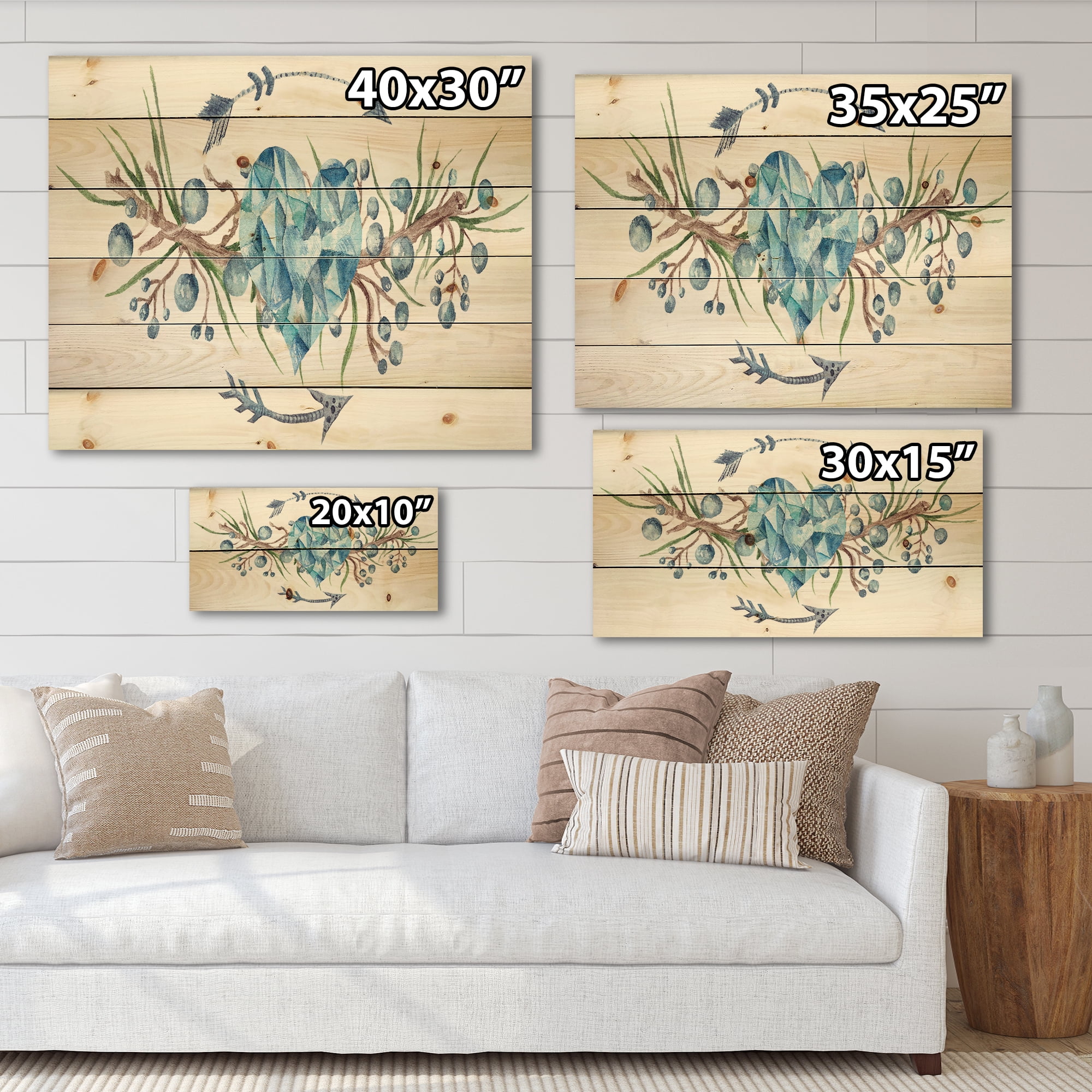 Designart 'Fresh Tribal Vignette Wild Forest Wreath Design On White II' Traditional Print on Natural Pine Wood