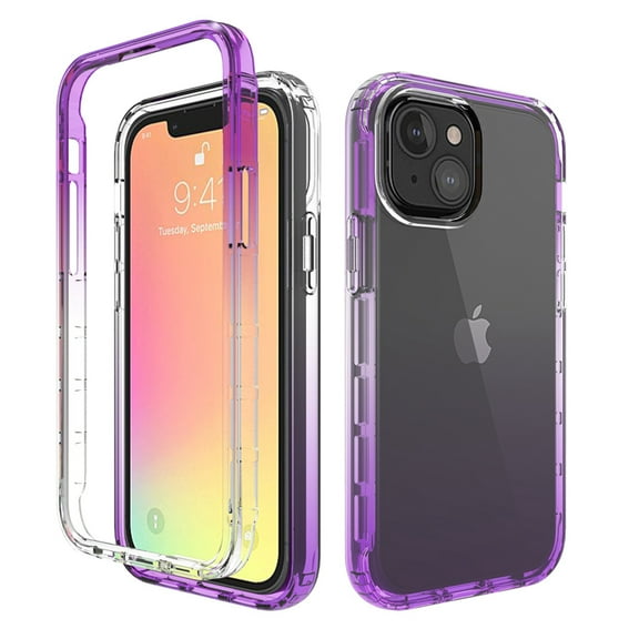 Mantto iPhone 13 Mini Case, 360 Full Body Cover Clear Bumper Protection Case - Shock Proof edges Slim Hybrid Back Silicone Rubber TPU Bumper Gradient Phone Case for iPhone 13 Mini - Purple