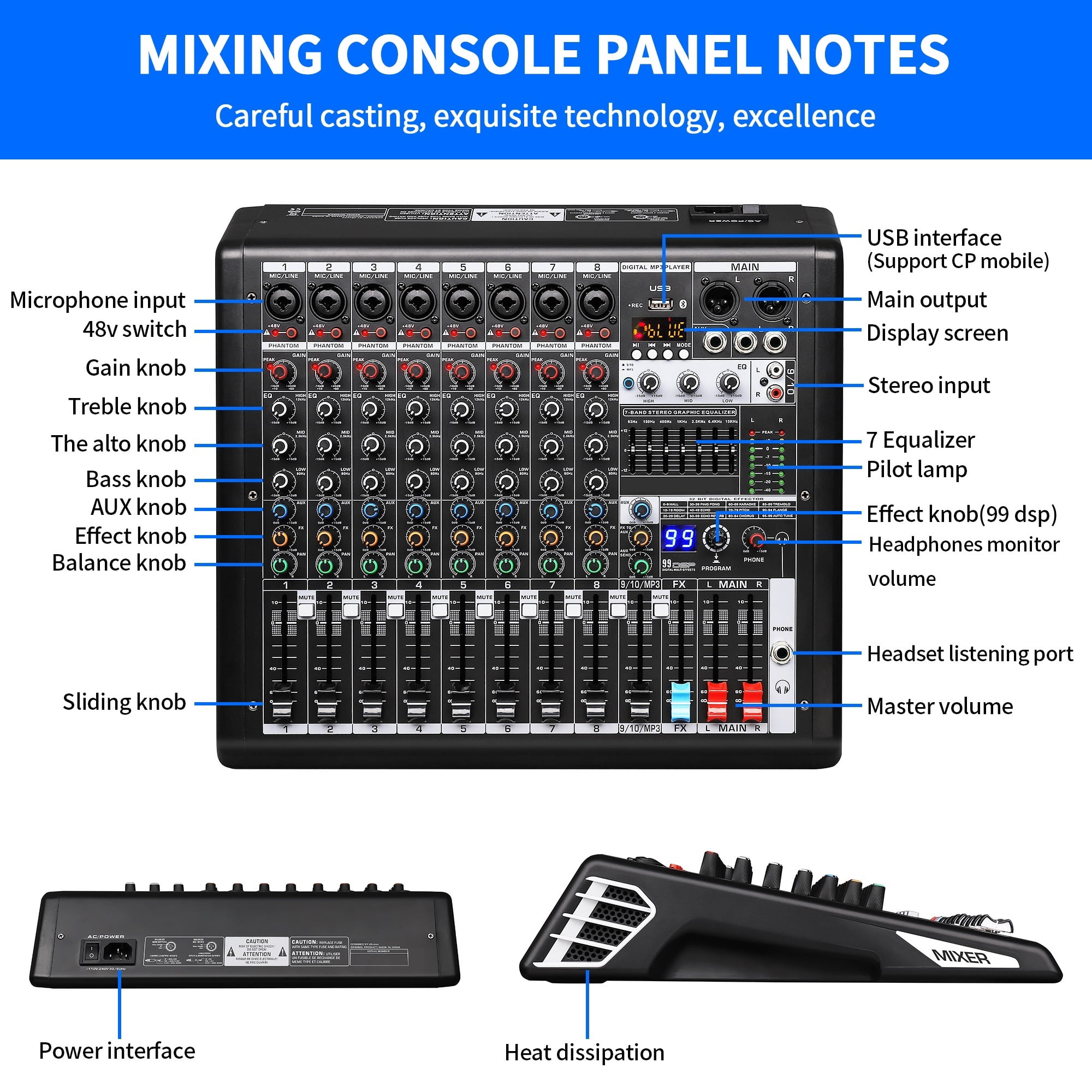 S-10 Dj Mixer Professional 10 Channel with MP3 Player 99 DSP Digital Mixer and Effect