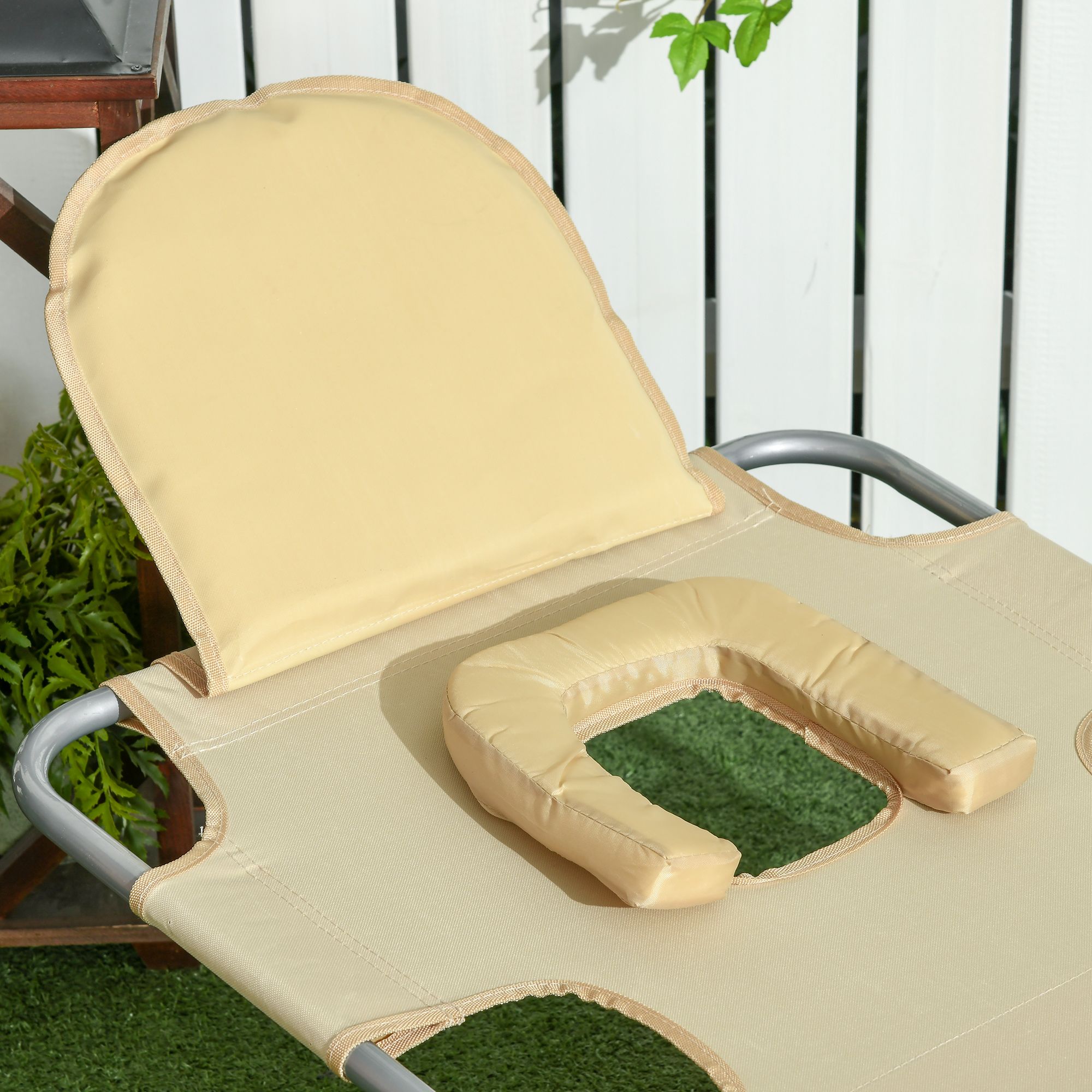 5-Position Reclining Facing Down Tanning Lounge Chair, Foldable Beach Chaise Lounge with Face Hole, Side Storage Pocket, Supports 264 LBS for Patio Poolside Outdoor Sunbathing