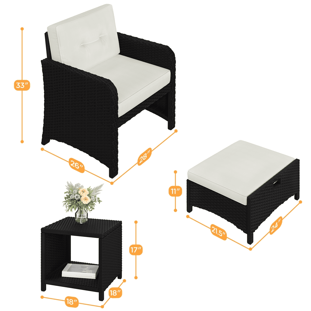 Renwick 5-Piece Outdoor Conversation Set with Table Chairs Ottomans, Black/Beige