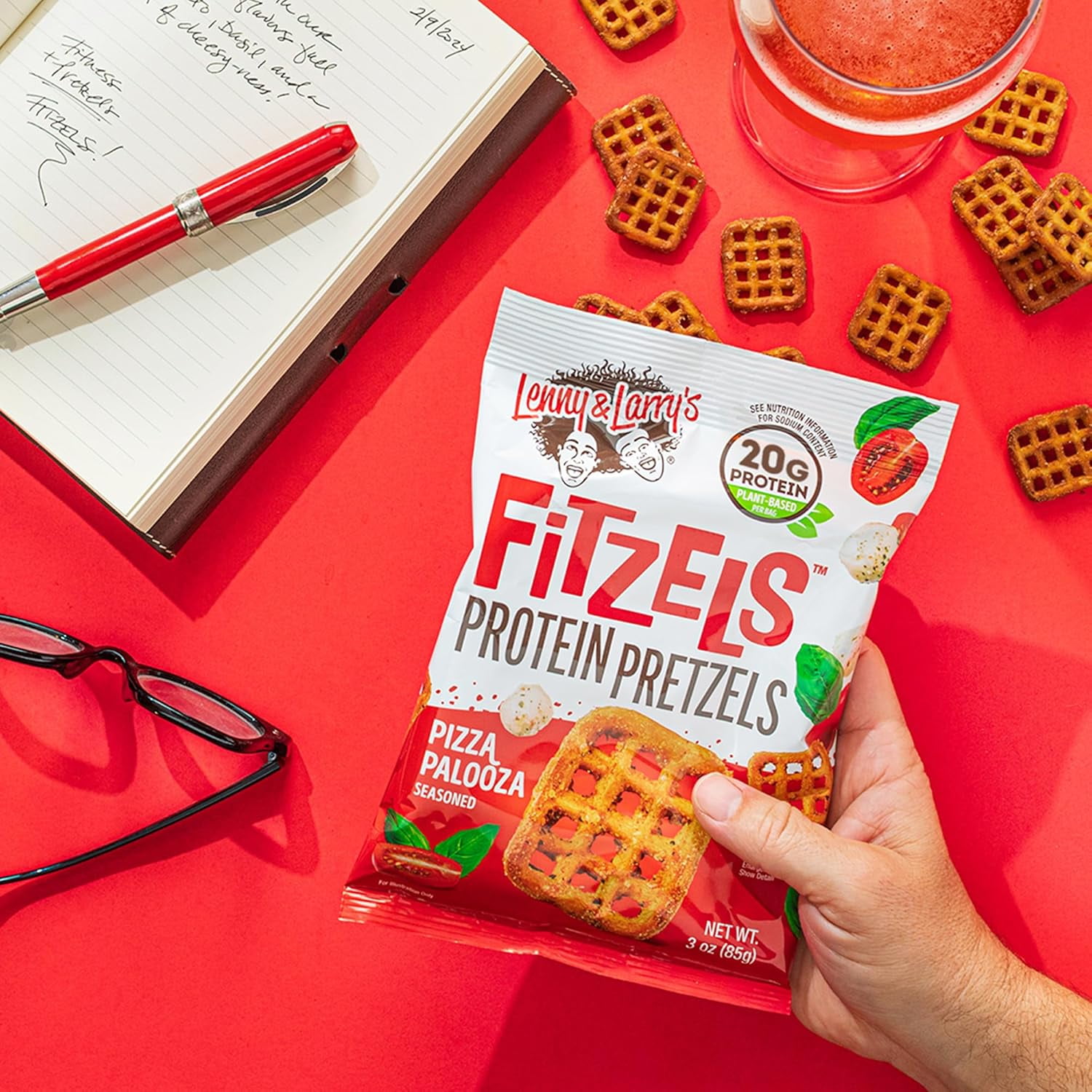 Lenny & Larry's Pizza Palooza FITZELS- TVS1&nbsp;Savory Pretzel Snacks Incredibly Tasty High Protein, Salty, Vegan 20 g's of Plant Based Protein 8 (eight) Bags, 3 oz Each