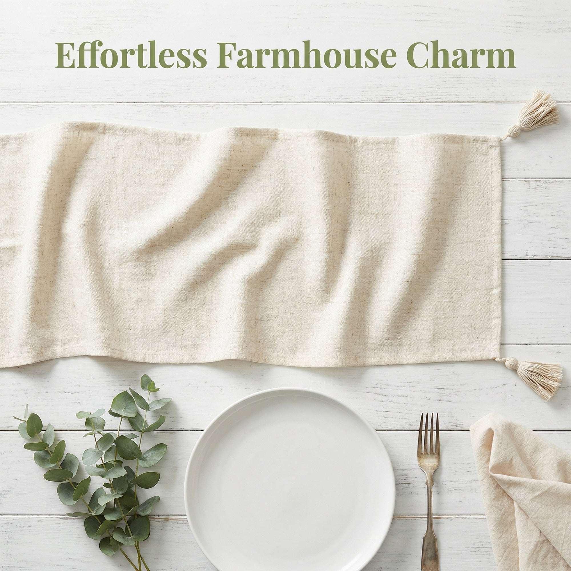 Unique Bargains Table Runner for Kitchen Decor with Tassel White 11.8x78.7in