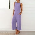 thumbnail image 6 of GILIGEGE Linen Sets for Women 2 Piece Summer Women Suit Fashion Comfortable Vest and Long Pants Solid Color Top Set Suit Wide Leg Pants Tracksuit Lounge Matching Sets Purple Xl, 6 of 8