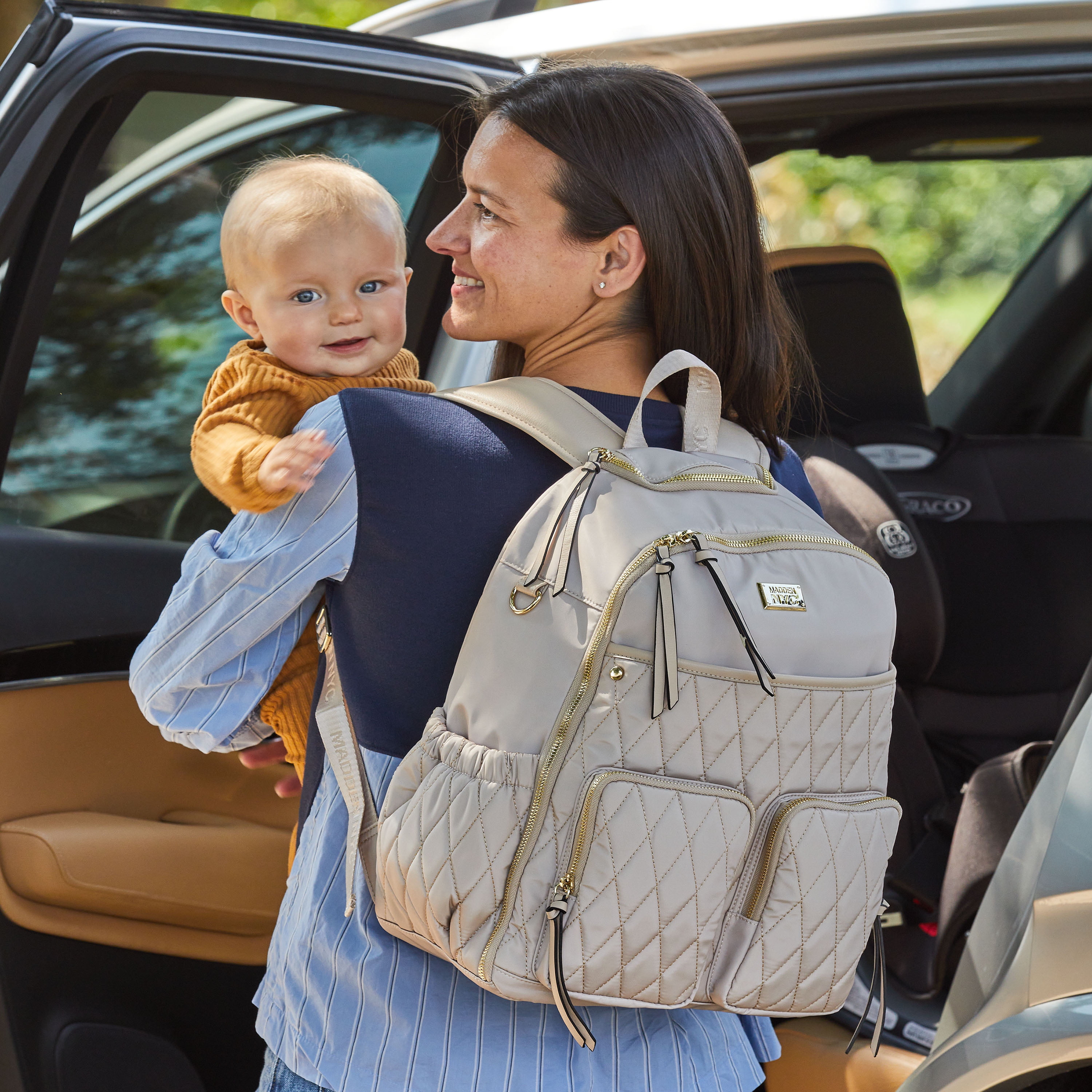 Madden NYC Women's Diaper Backpack Quilted Khaki