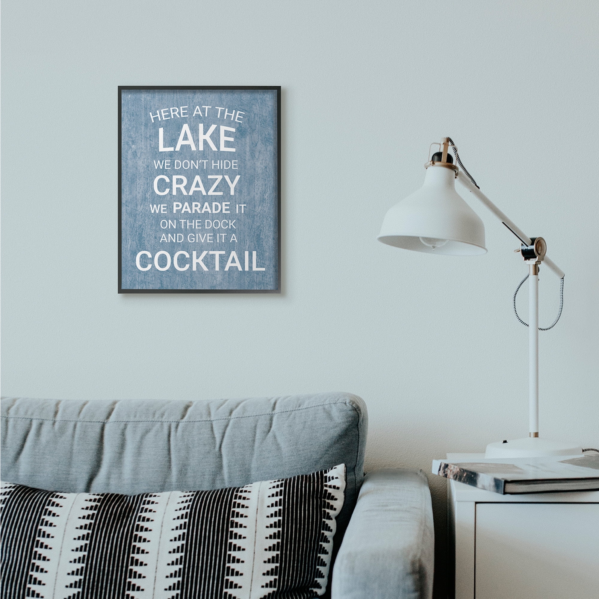 Stupell Industries Parade Crazy Funny Lake Party Blue Wood Texture Word Design Graphic Art Black Framed Art Print Wall Art, 16x20, by Susan Ball
