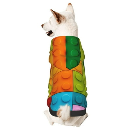 Cauagu Colorful Building Blocks Pattern Winter Pet Hoodie Sweatshirts- Dog Hoodie Sweater with Leash Hole - Cute Dog Hoodie - Pet Clothes Puppy Cat Custume -Medium